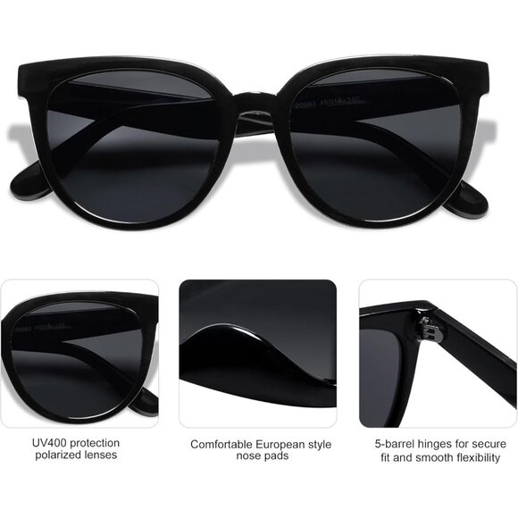 ? Women Black Trendy Cat Eye Sunglasses Round Polarized Fashion Sunnies Eyewear